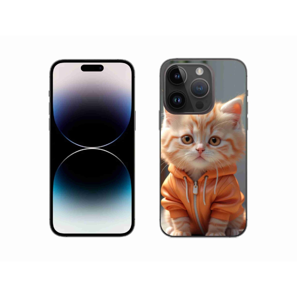Gélový kryt mmCase na iPhone 14 Pro - mačiatko v mikine