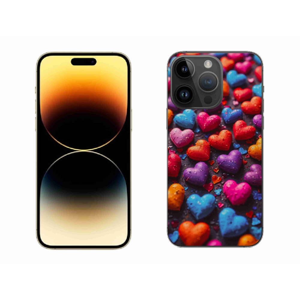 Gélový kryt mmCase na iPhone 14 Pro Max - farebné srdcia
