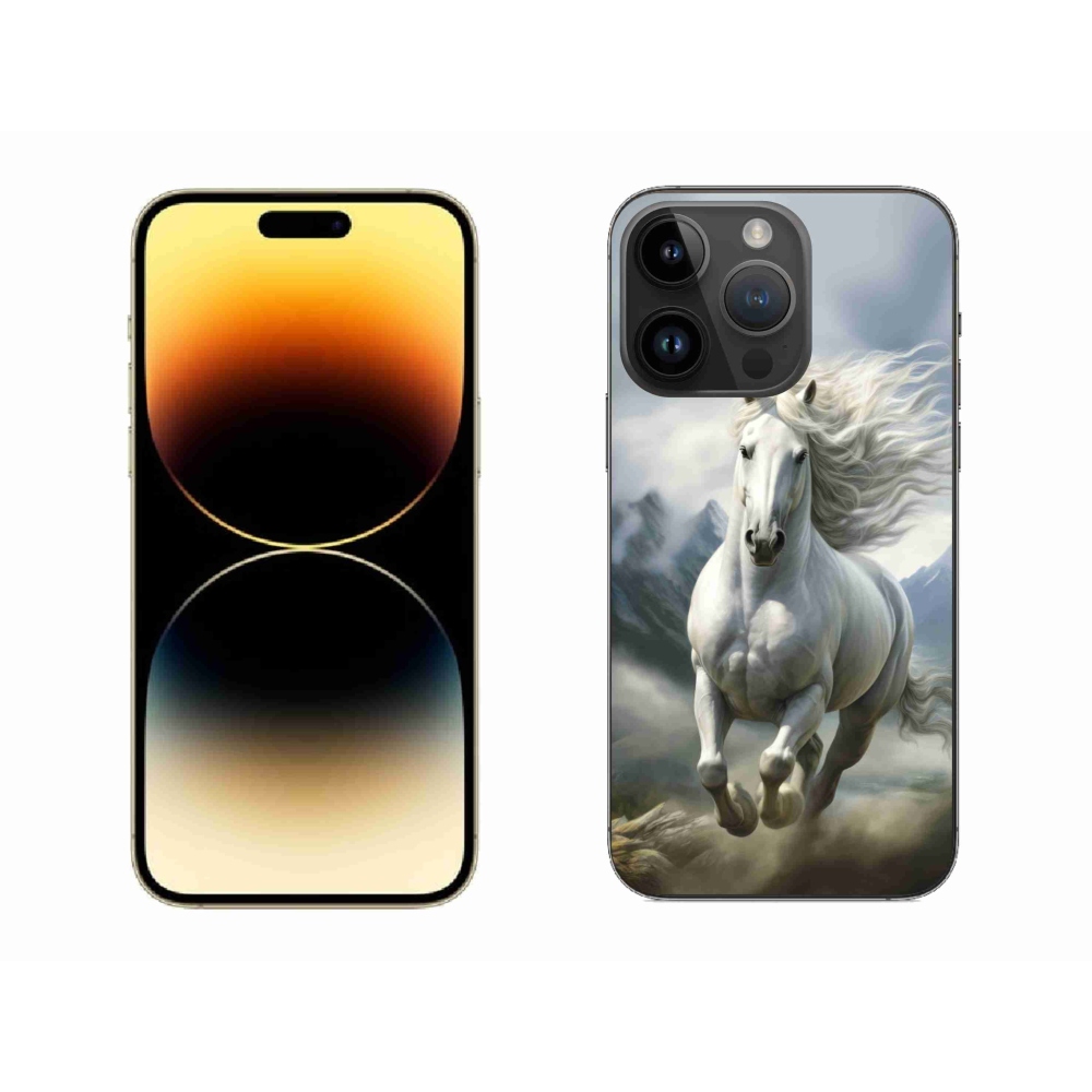 Gélový kryt mmCase na iPhone 14 Pro Max - bežiaci biely kôň 3
