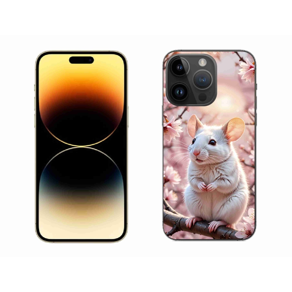 Gélový kryt mmCase na iPhone 14 Pro Max - biela myš na vetve