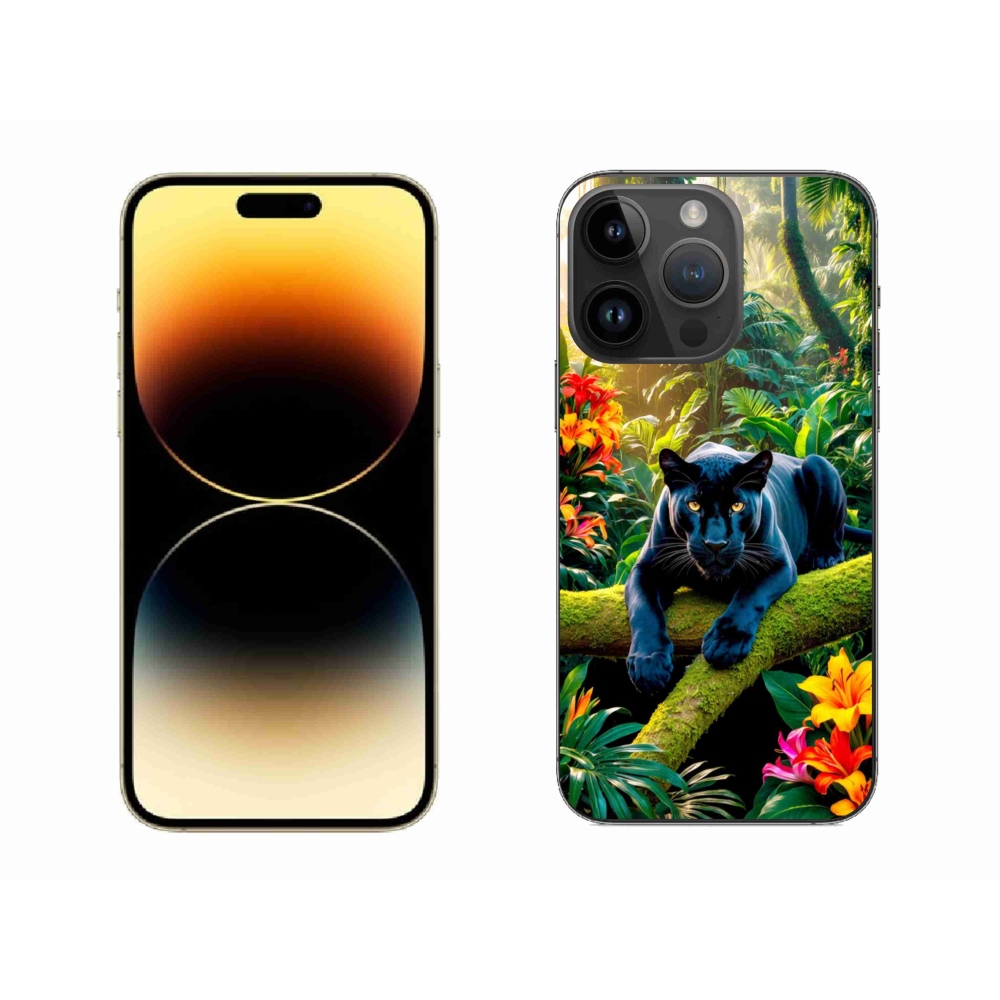 Gélový kryt mmCase na iPhone 14 Pro Max - čierny panter v džungli