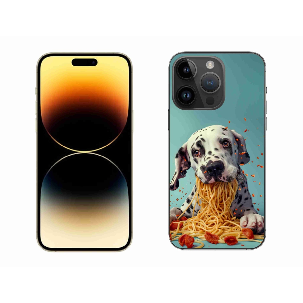Gélový kryt mmCase na iPhone 14 Pro Max - dalmatín a špagety
