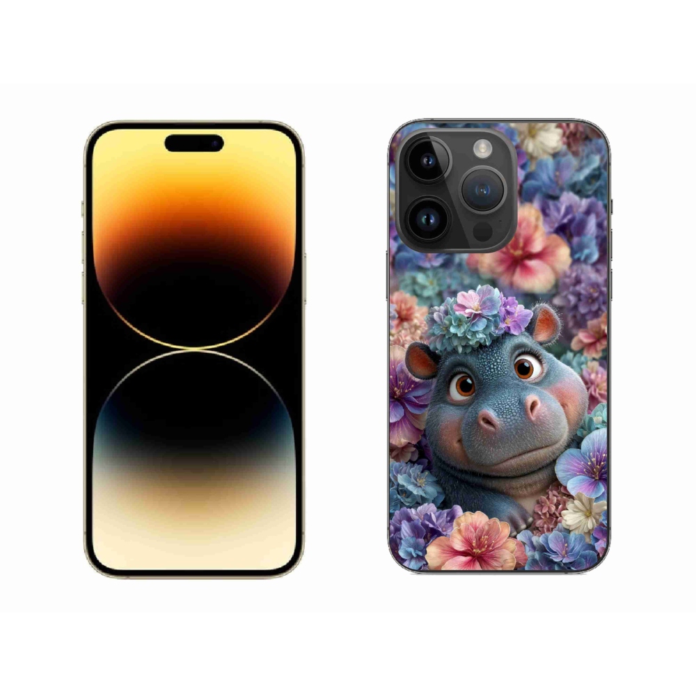 Gélový kryt mmCase na iPhone 14 Pro Max - hrošík v kvetoch