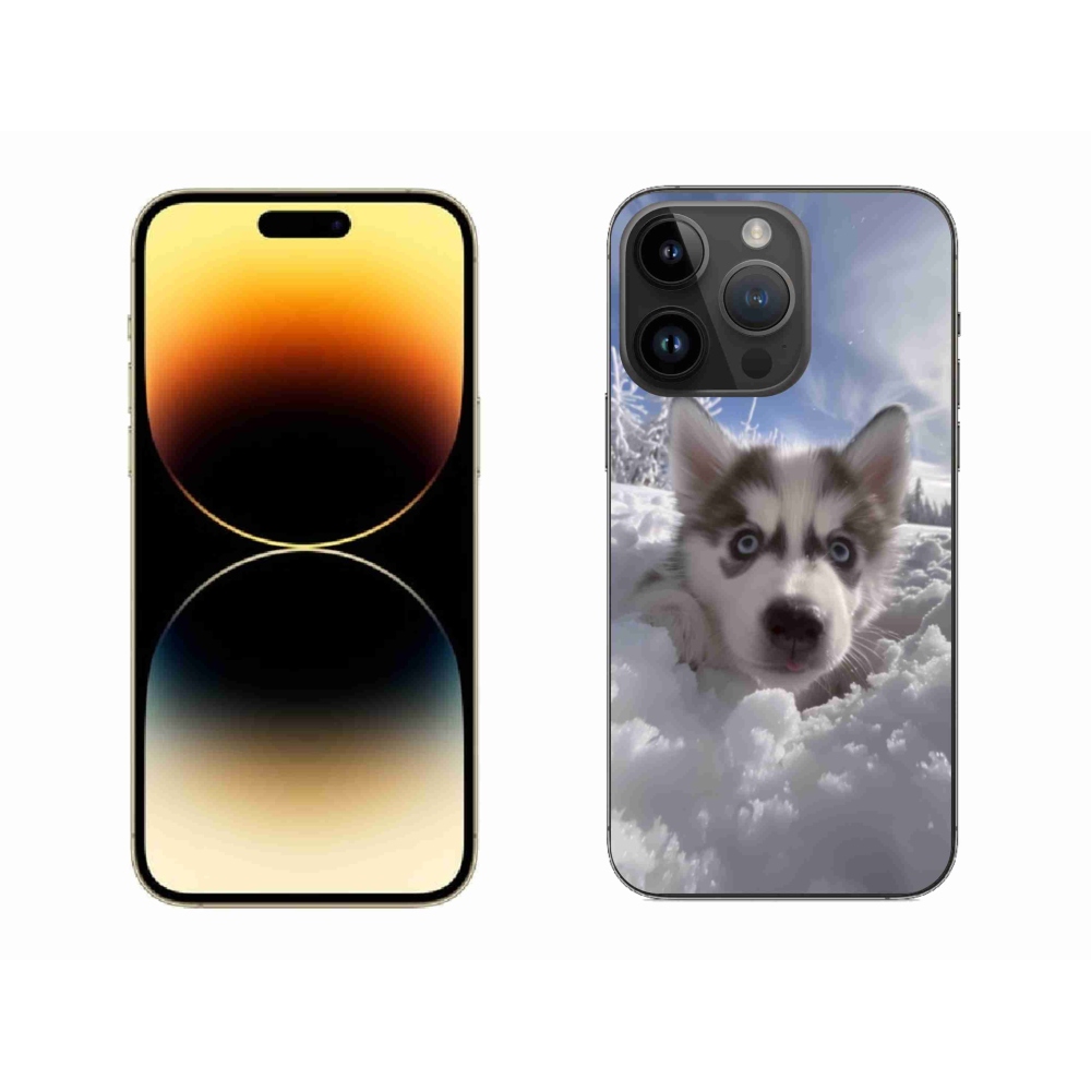 Gélový kryt mmCase na iPhone 14 Pro Max - husky v snehu