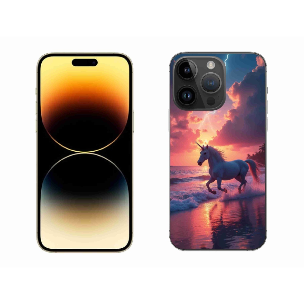 Gélový kryt mmCase na iPhone 14 Pro Max - jednorožec na pláži