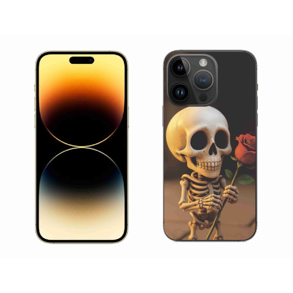 Gélový kryt mmCase na iPhone 14 Pro Max - kostlivec s ružou