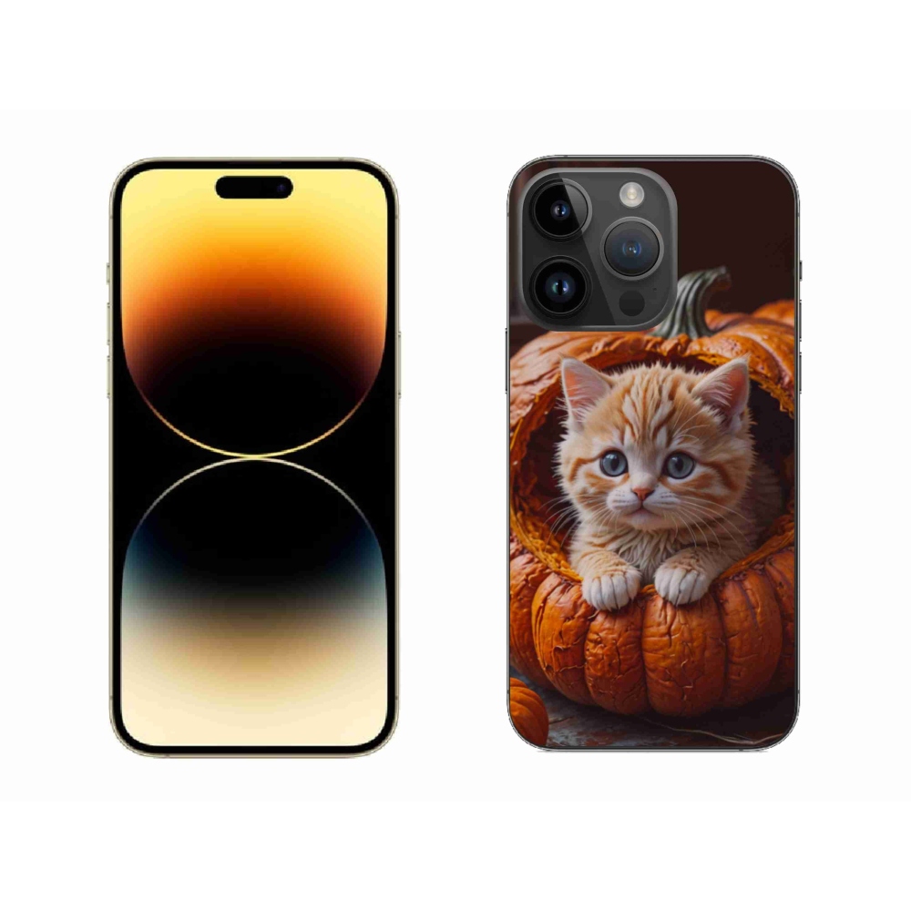 Gélový kryt mmCase na iPhone 14 Pro Max - mačiatko a tekvica 2