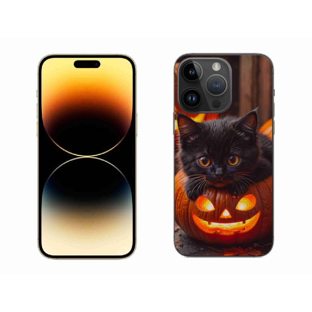 Gélový kryt mmCase na iPhone 14 Pro Max - mačiatko a tekvica