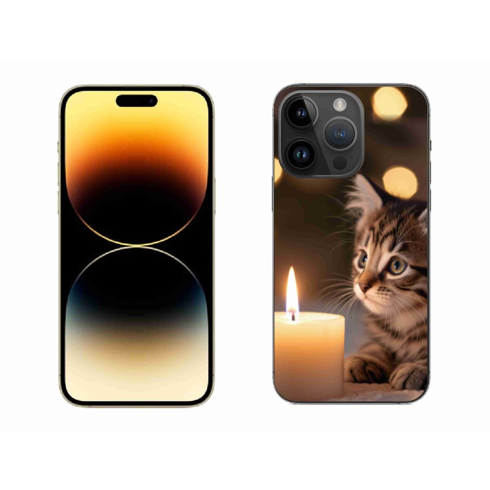 Gélový kryt mmCase na iPhone 14 Pro Max - mačiatko a sviečka