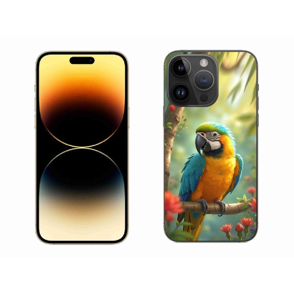 Gélový kryt mmCase na iPhone 14 Pro Max - papagáj ara modrožltá