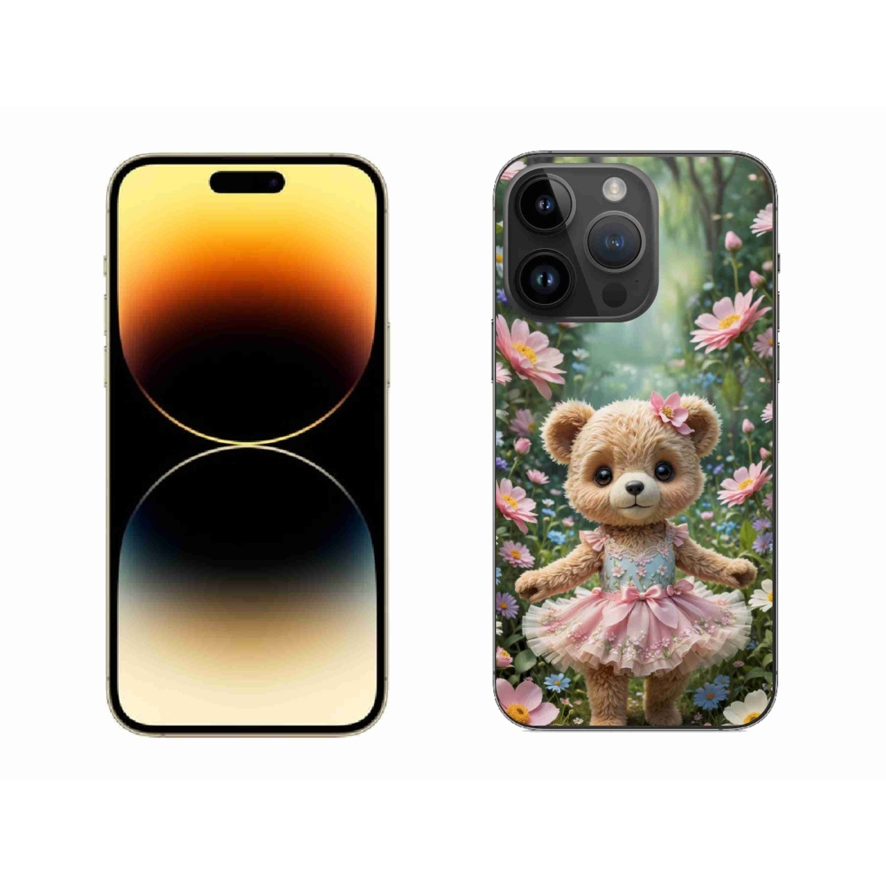 Gélový kryt mmCase na iPhone 14 Pro Max - roztomilý medvedík v kvetoch
