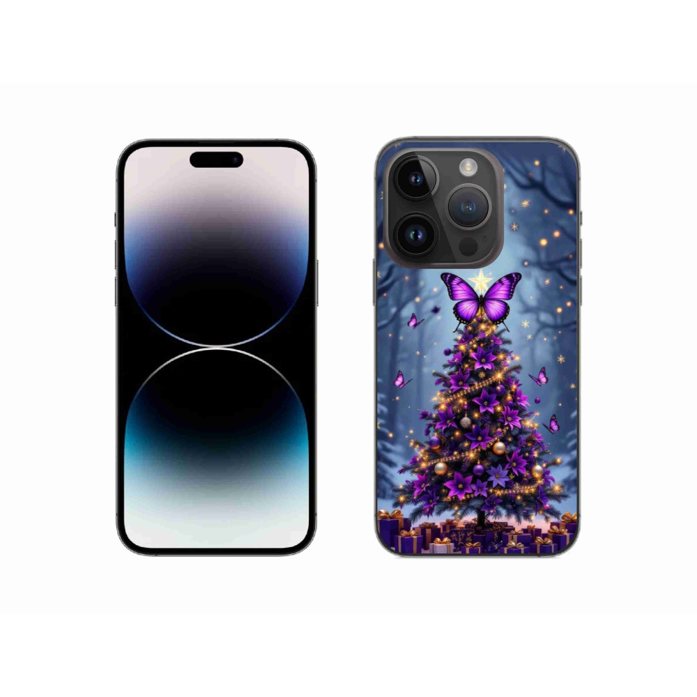 Gélový kryt mmCase na iPhone 14 Pro - motýlí vianočný stromček