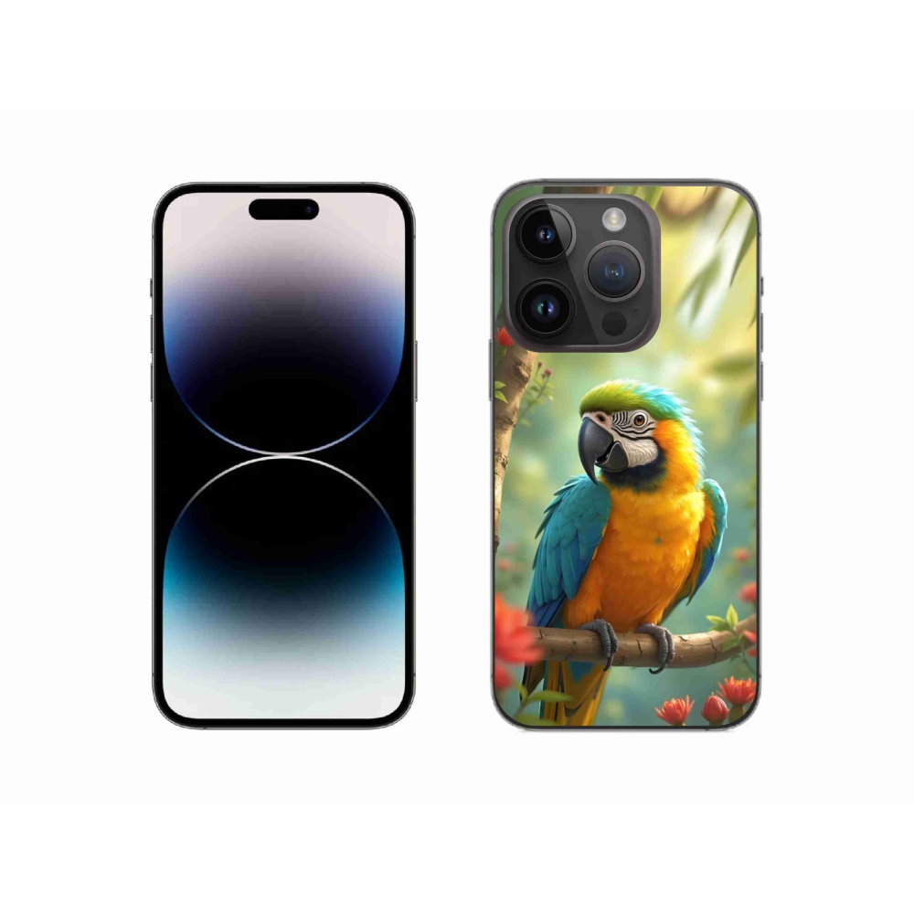 Gélový kryt mmCase na iPhone 14 Pro - papagáj ara modrožltá