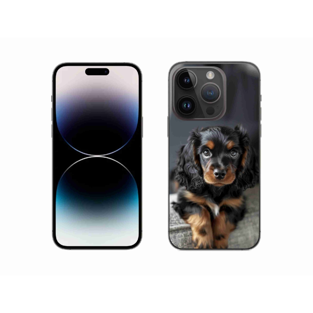 Gélový kryt mmCase na iPhone 14 Pro - roztomilý dlhosrstý jazvečík