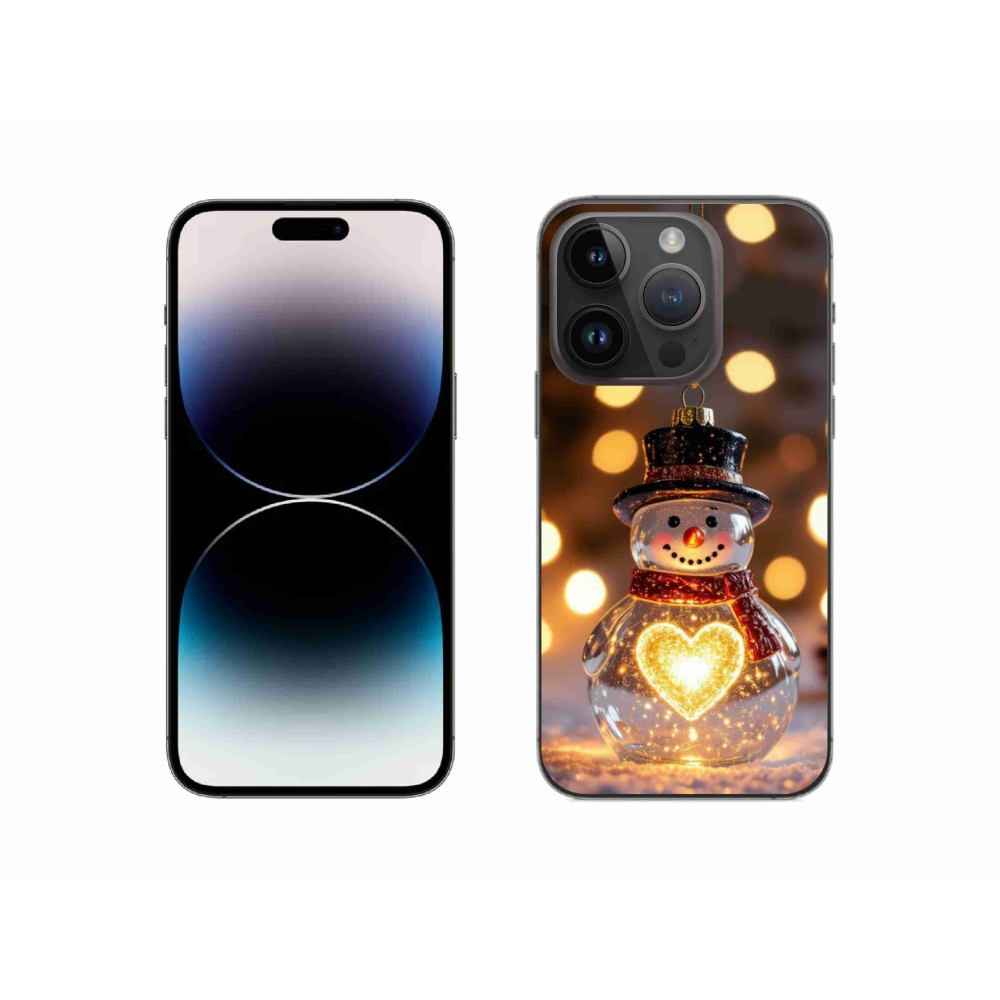 Gélový kryt mmCase na iPhone 14 Pro - svietiaci vianočný snehuliak