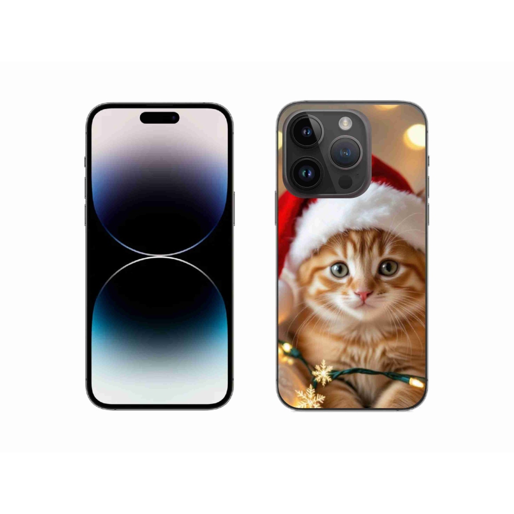 Gélový kryt mmCase na iPhone 14 Pro - vianočné mačiatko