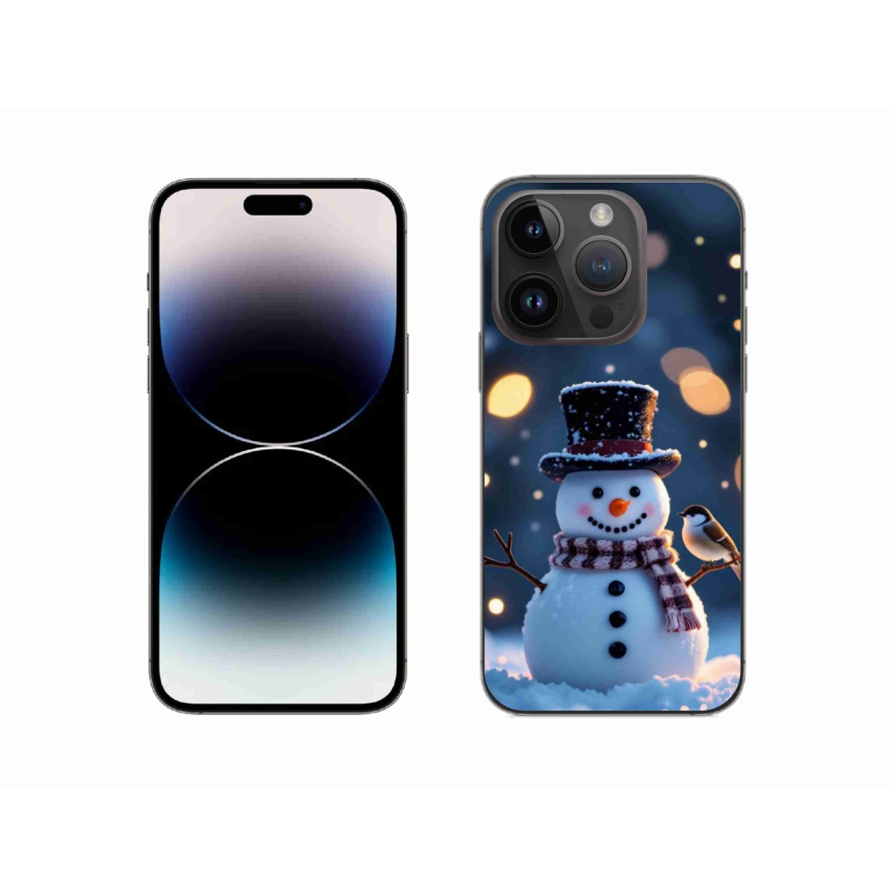 Gélový kryt mmCase na iPhone 14 Pro - vianočný snehuliak