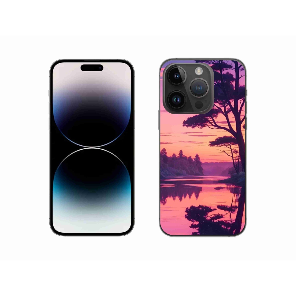Gélový kryt mmCase na iPhone 14 Pro - západ slnka nad jazerom