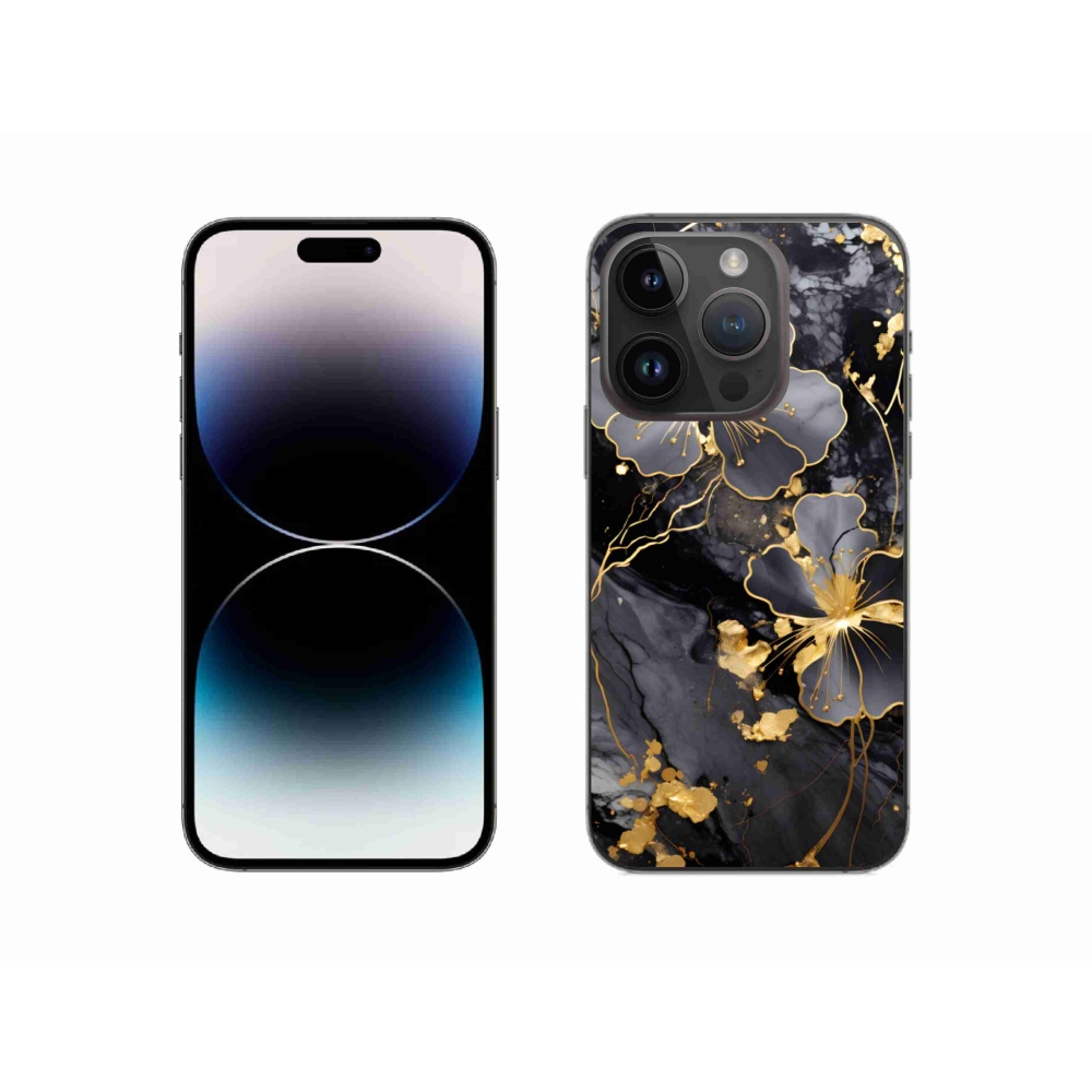 Gélový kryt mmCase na iPhone 14 Pro - zlaté kvety