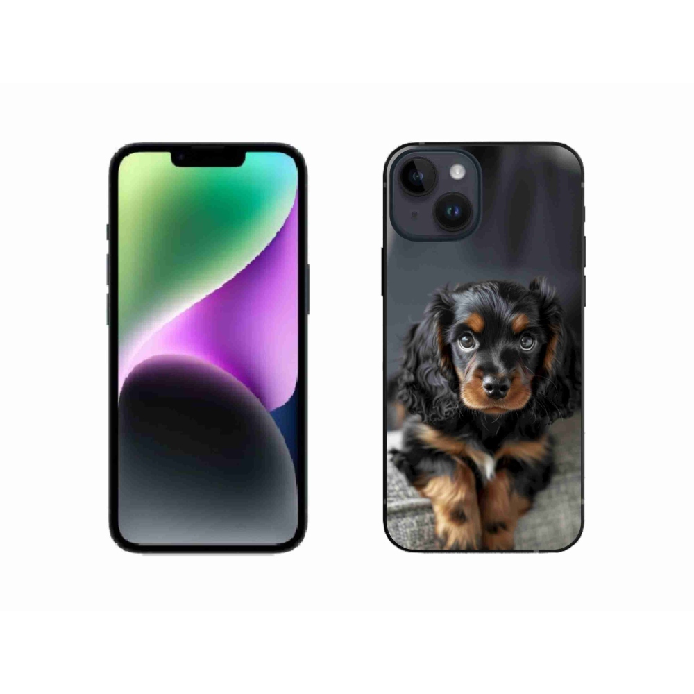 Gélový kryt mmCase na iPhone 14 - roztomilý dlhosrstý jazvečík