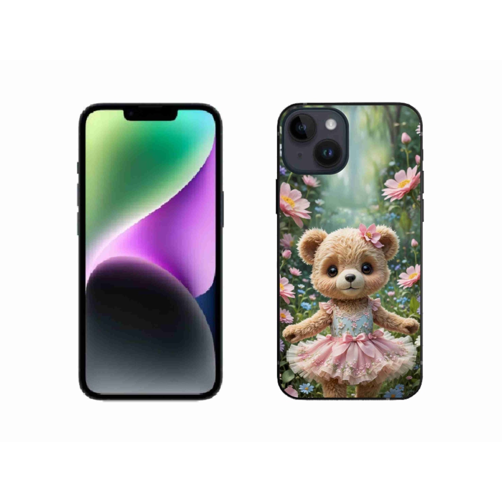 Gélový kryt mmCase na iPhone 14 - roztomilý medvedík v kvetoch