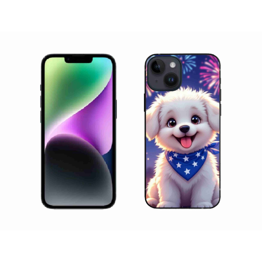 Gélový kryt mmCase na iPhone 14 - slávnostné šteňa