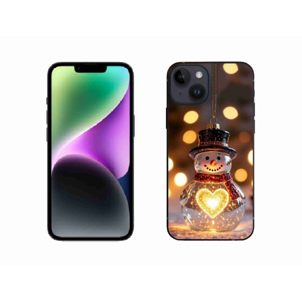Gélový kryt mmCase na iPhone 14 - svietiaci vianočný snehuliak