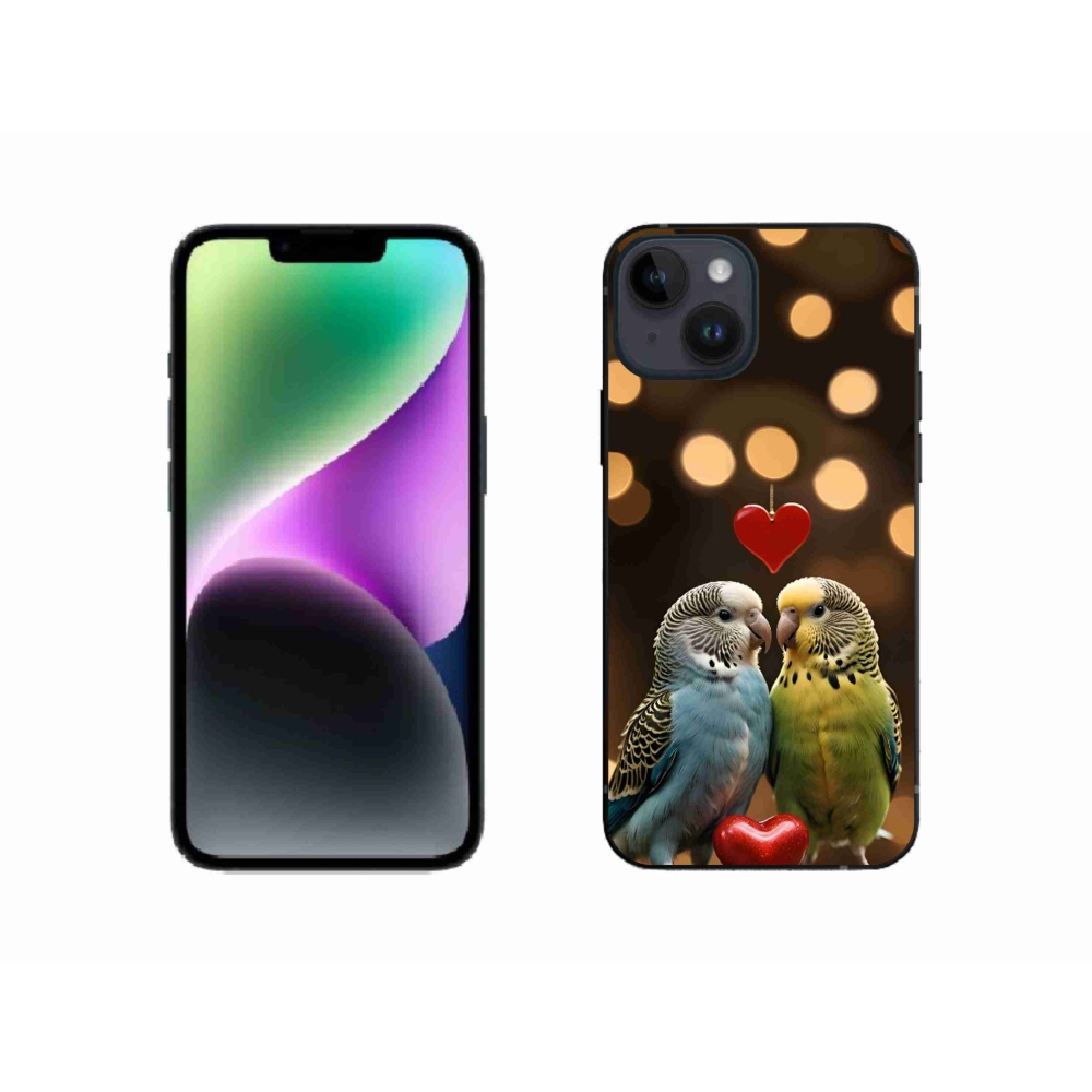 Gélový kryt mmCase na iPhone 14 - zamilovaní papagáje