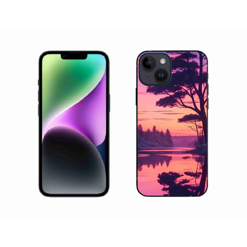 Gélový kryt mmCase na iPhone 14 - západ slnka nad jazerom