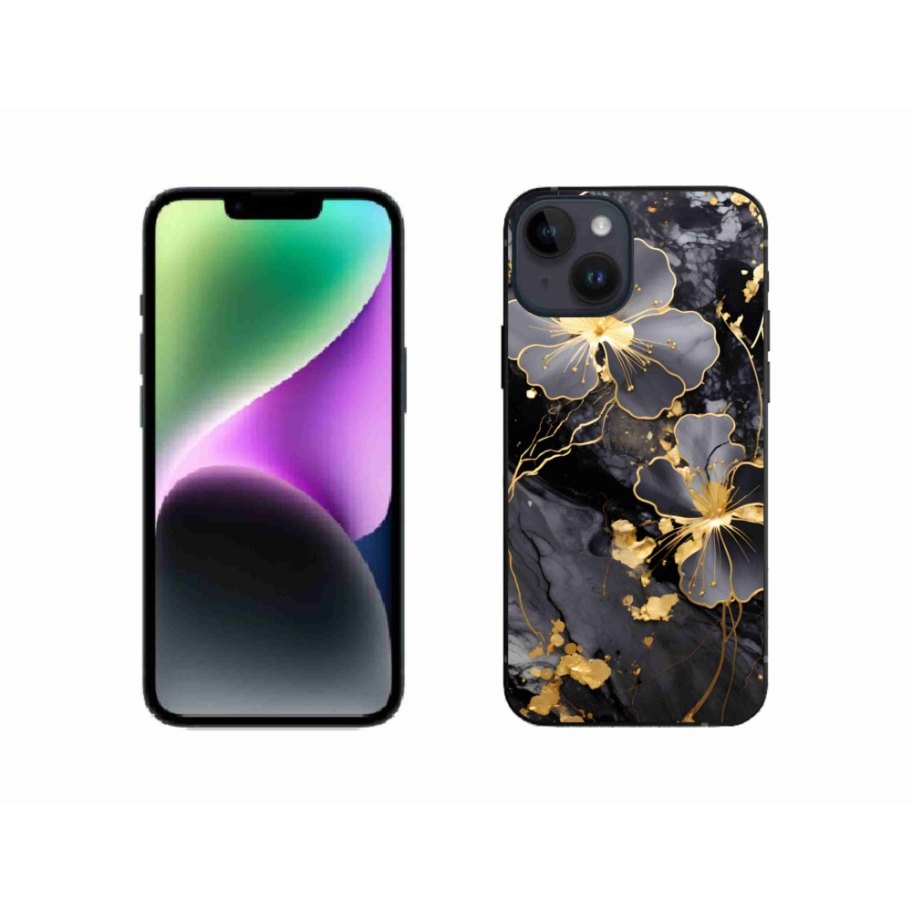 Gélový kryt mmCase na iPhone 14 - zlaté kvety