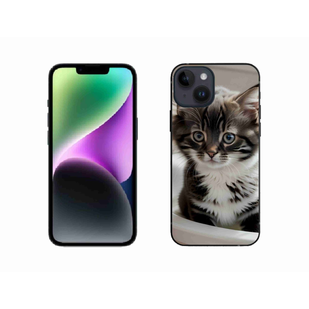 Gélový kryt mmCase na iPhone 14 - zvedavé mačiatko
