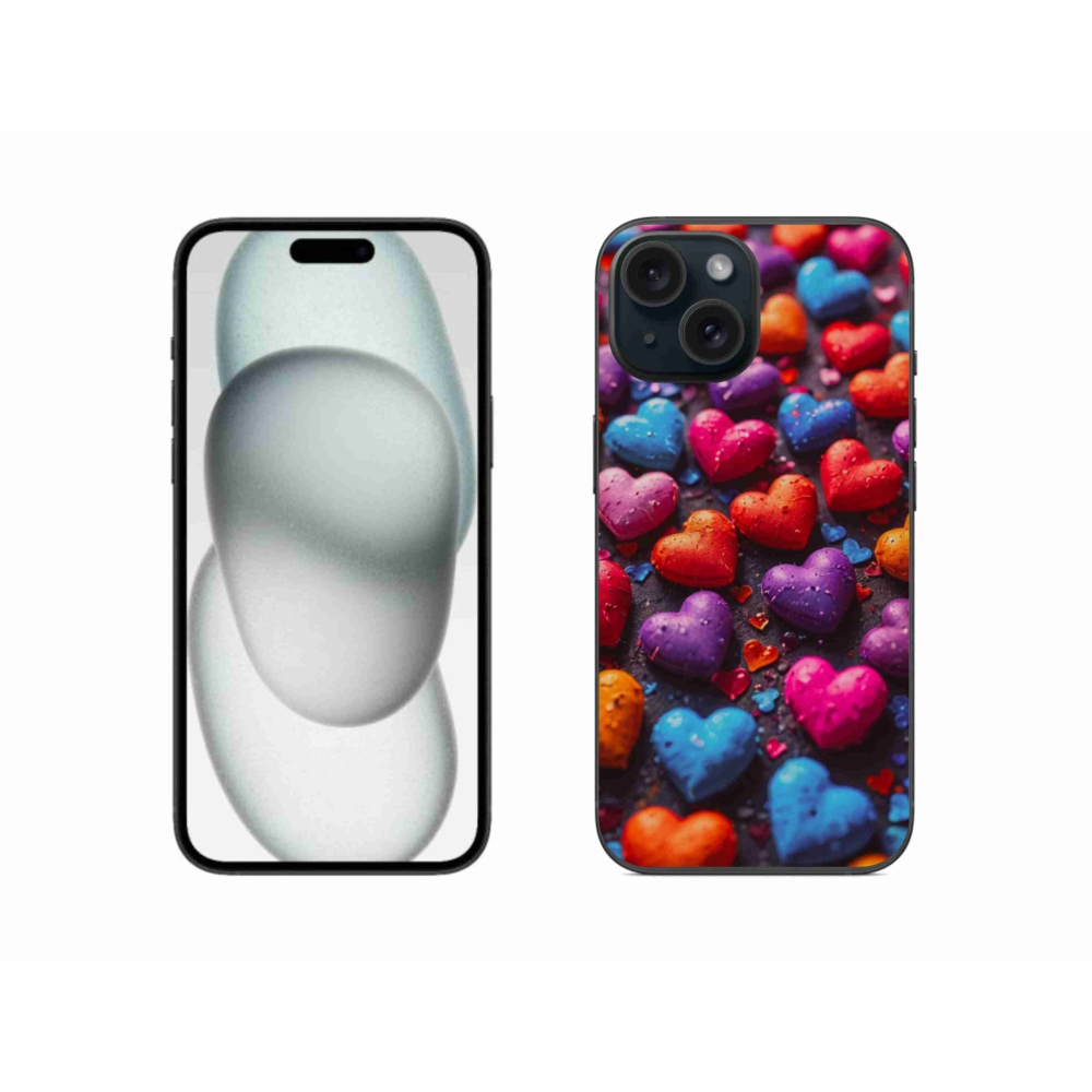 Gélový kryt mmCase na iPhone 15 - farebné srdcia