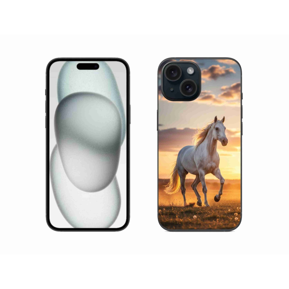Gélový kryt mmCase na iPhone 15 - bežiaci biely kôň 2