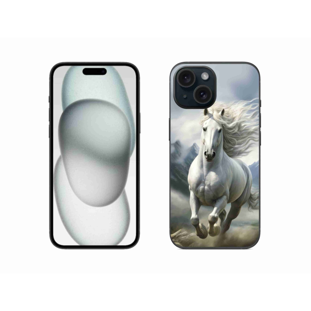 Gélový kryt mmCase na iPhone 15 - bežiaci biely kôň 3