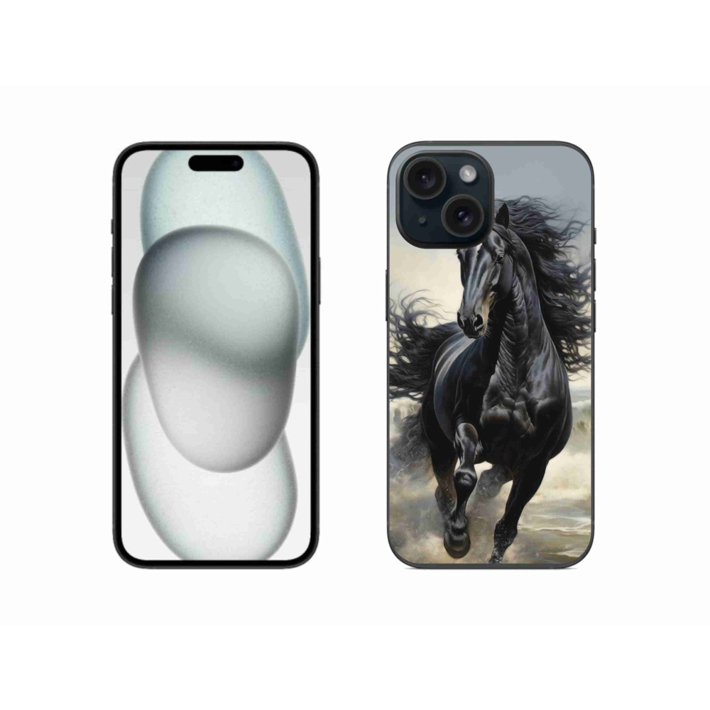 Gélový kryt mmCase na iPhone 15 - bežiaci čierny kôň