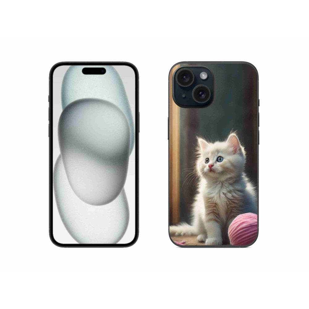 Gélový kryt mmCase na iPhone 15 - biele mačiatko 2
