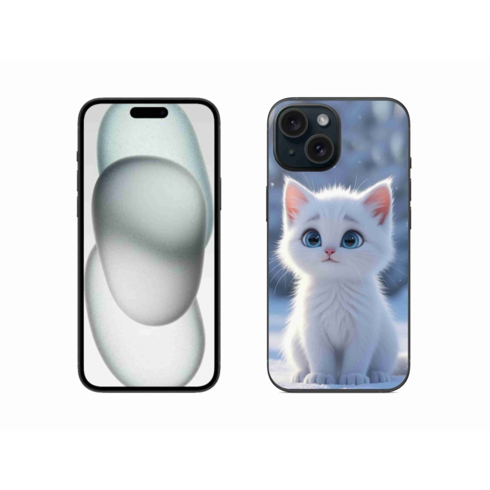 Gélový kryt mmCase na iPhone 15 - biele mačiatko 3