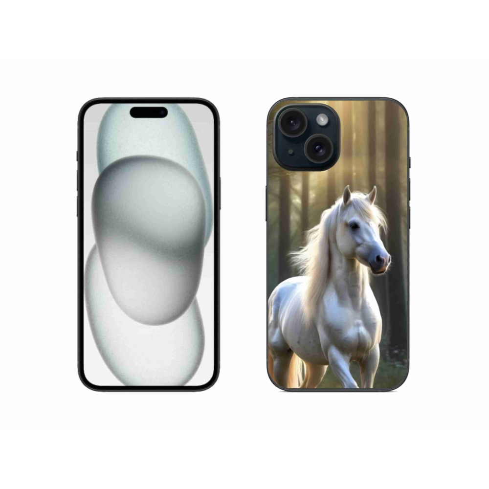 Gélový kryt mmCase na iPhone 15 - biely kôň 3