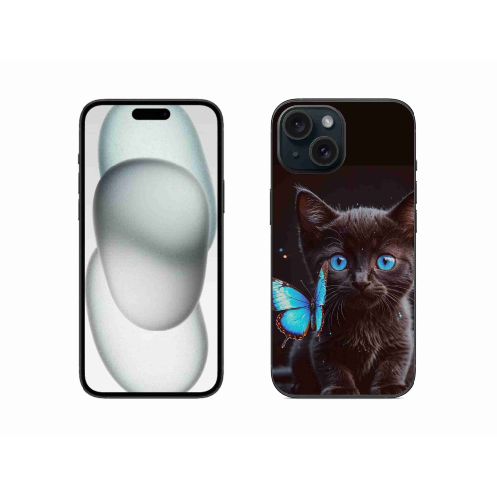 Gélový kryt mmCase na iPhone 15 - čierne mačiatko 3