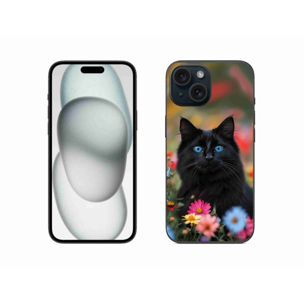 Gélový kryt mmCase na iPhone 15 - čierne mačiatko 4