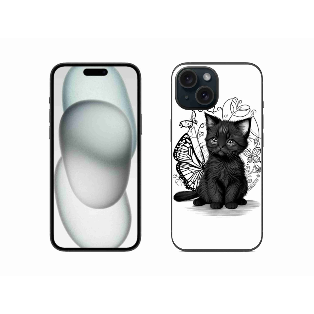 Gélový kryt mmCase na iPhone 15 - čierne mačiatko
