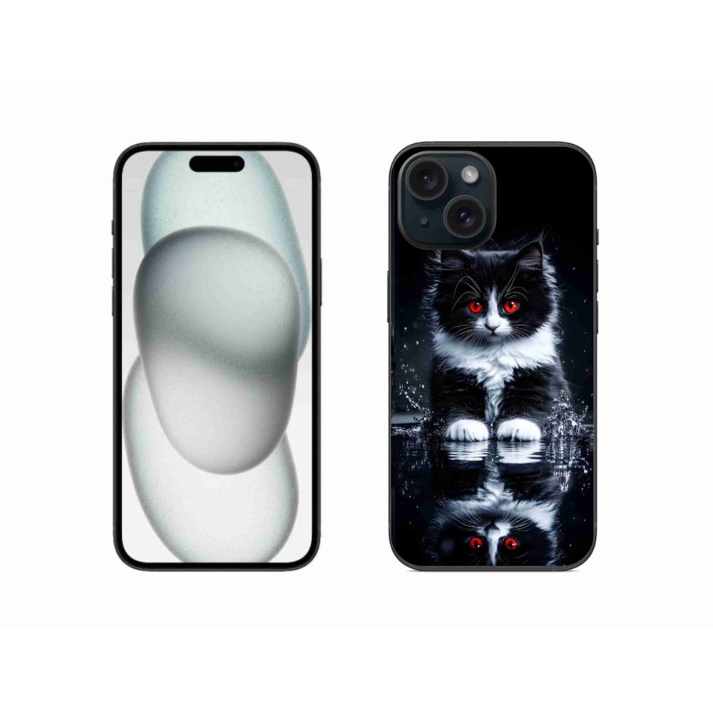 Gélový kryt mmCase na iPhone 15 - čiernobiele mačiatko