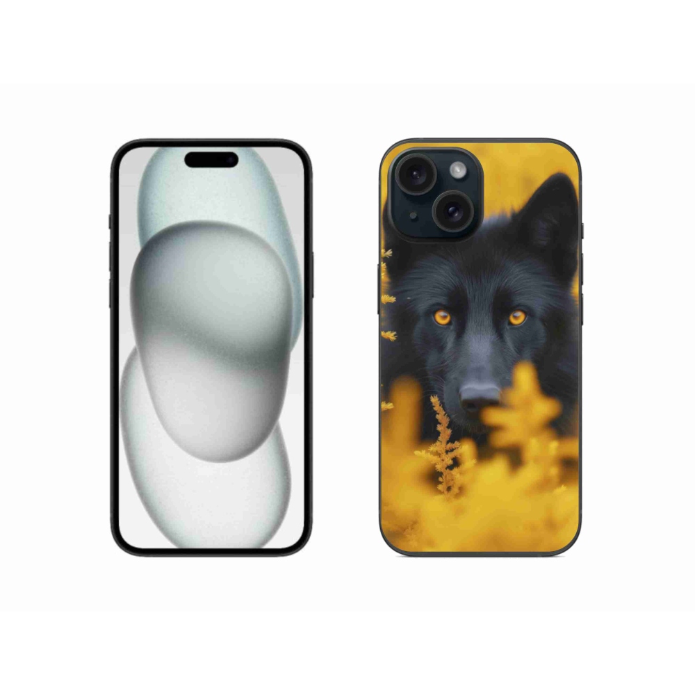 Gélový kryt mmCase na iPhone 15 - čierny vlk 2
