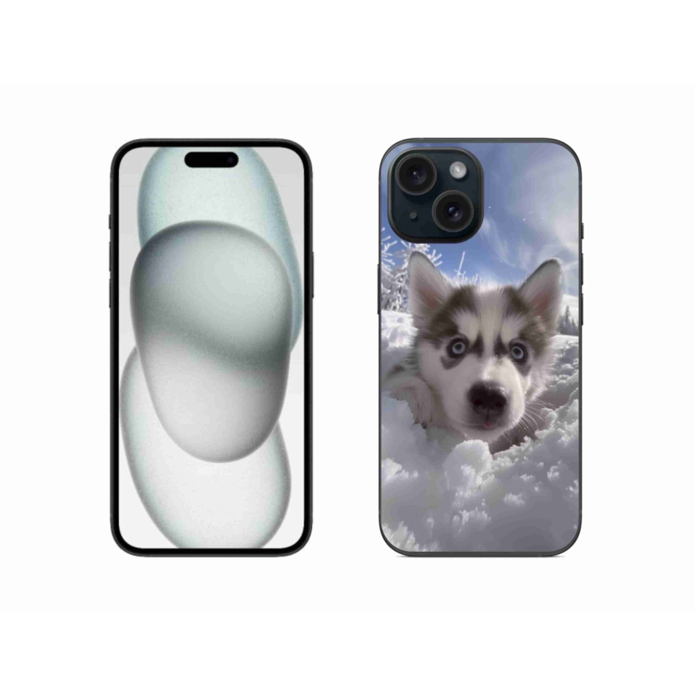 Gélový kryt mmCase na iPhone 15 - husky v snehu