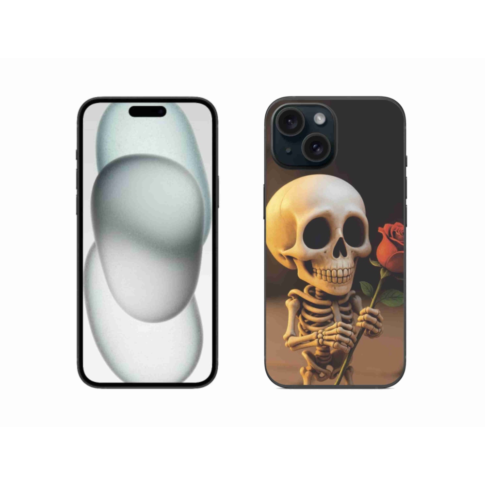 Gélový kryt mmCase na iPhone 15 - kostlivec s ružou