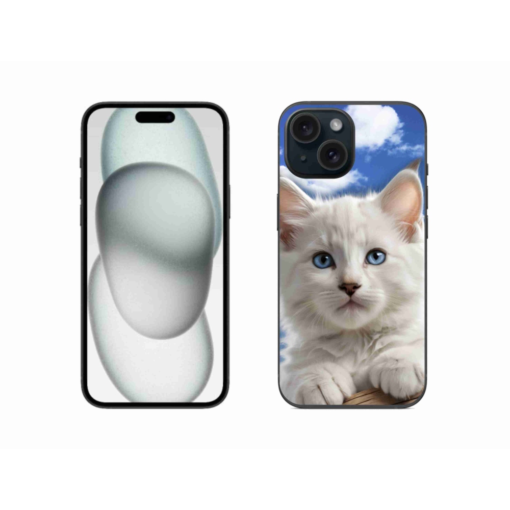 Gélový kryt mmCase na iPhone 15 - mačiatko a oblaky