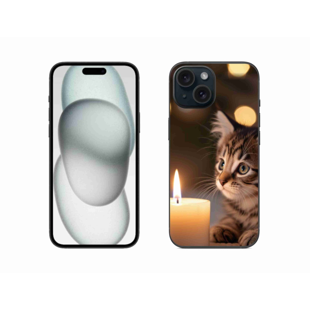 Gélový kryt mmCase na iPhone 15 - mačiatko a sviečka