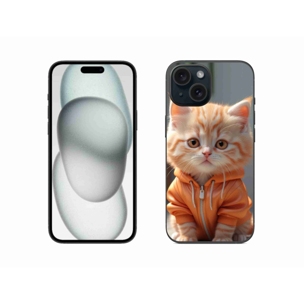 Gélový kryt mmCase na iPhone 15 - mačiatko v mikine