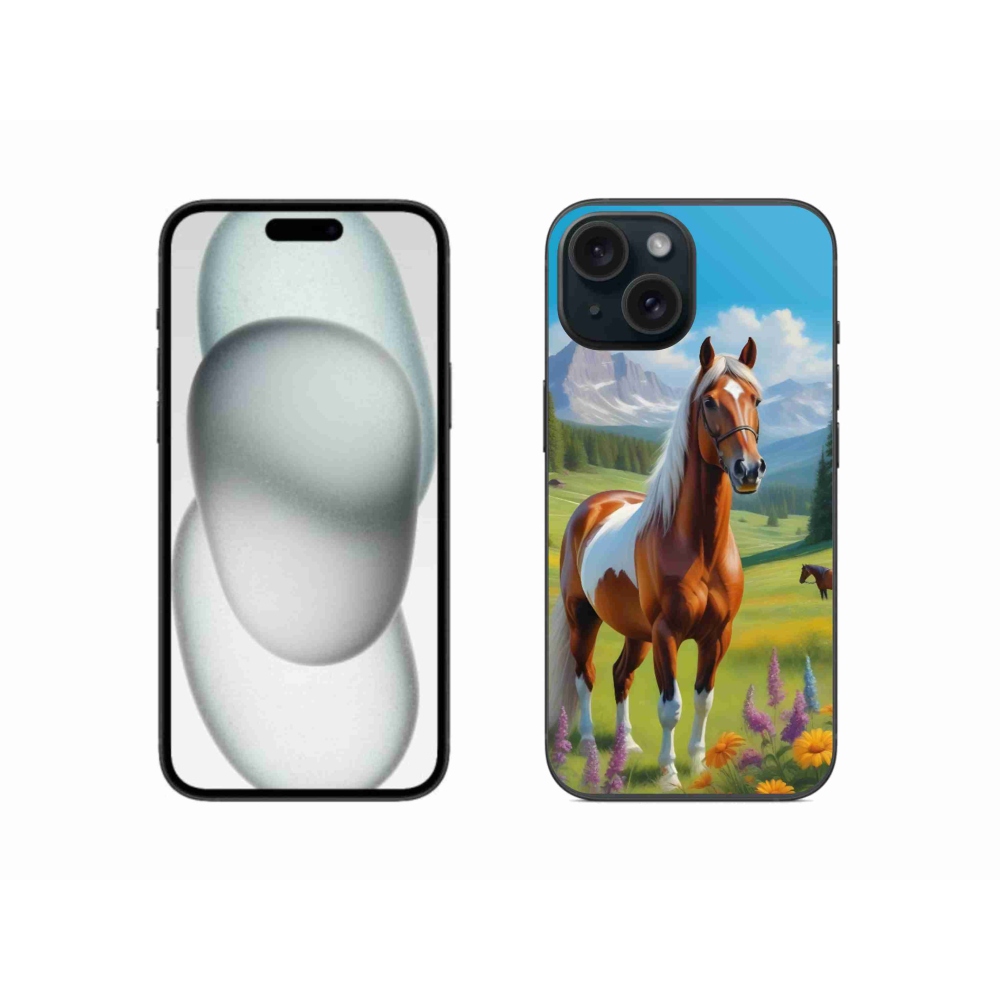 Gélový kryt mmCase na iPhone 15 - kôň na lúke