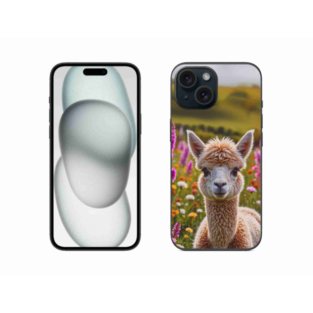 Gélový kryt mmCase na iPhone 15 - lama na lúke
